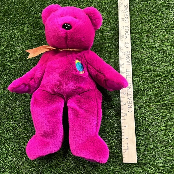 TY Beanie Buddies 14” Plush - Magenta Millenial Bear - 2000 - Picture 6 of 6